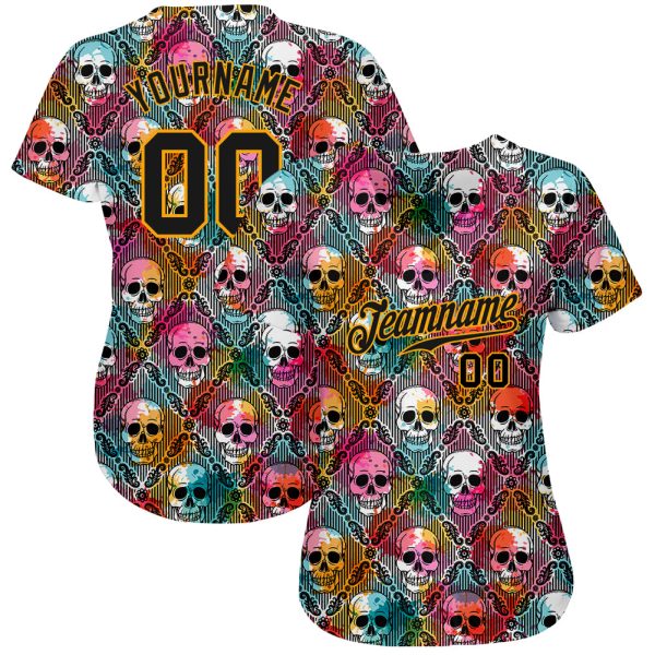 Custom 3D Pattern Halloween Skulls Authentic Baseball Jersey - Image 2