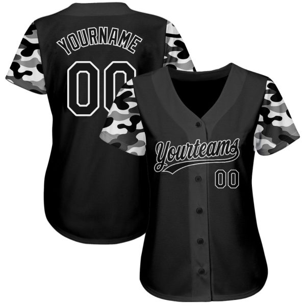 Custom Black Black-Camo 3D Pattern Design Authentic Baseball Jersey - Image 2