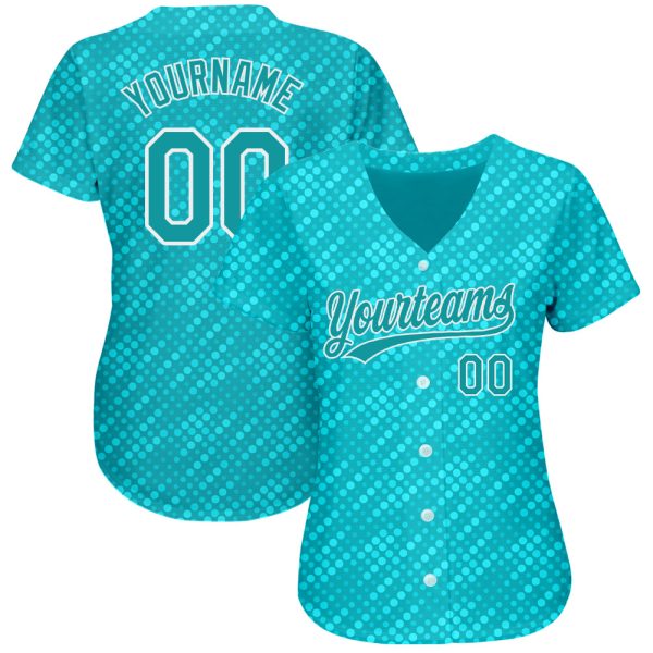 Custom Aqua Teal-White 3D Pattern Design Authentic Baseball Jersey - Image 2