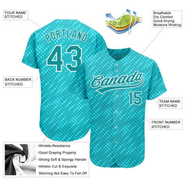 Custom Aqua Teal-White 3D Pattern Design Authentic Baseball Jersey - Image 3