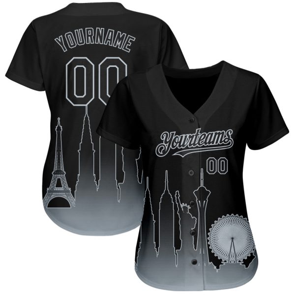 Custom Black Silver 3D Las Vegas City Edition Fade Fashion Authentic Baseball Jersey - Image 2