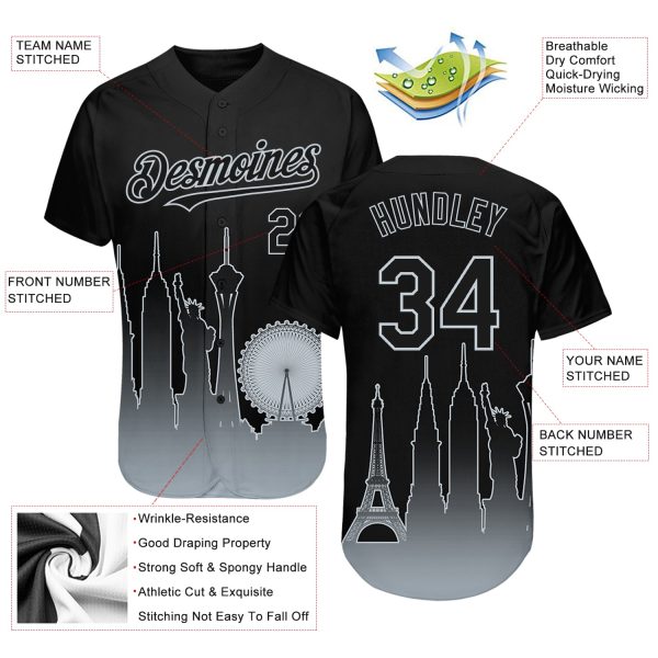 Custom Black Silver 3D Las Vegas City Edition Fade Fashion Authentic Baseball Jersey - Image 3