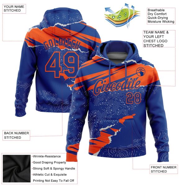 Custom Stitched Royal Orange 3D Pattern Design Torn Paper Style Sports Pullover Sweatshirt Hoodie - Image 2