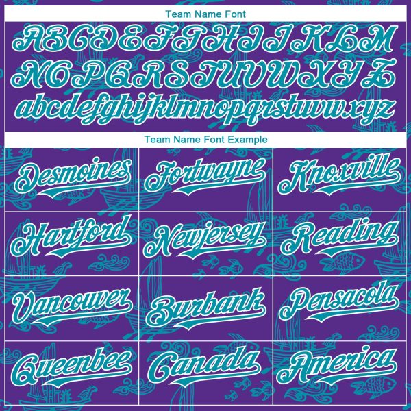 Custom Purple Teal-White 3D Pattern Design Boats And Fish Authentic Baseball Jersey - Image 4