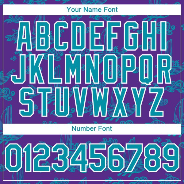 Custom Purple Teal-White 3D Pattern Design Boats And Fish Authentic Baseball Jersey - Image 5