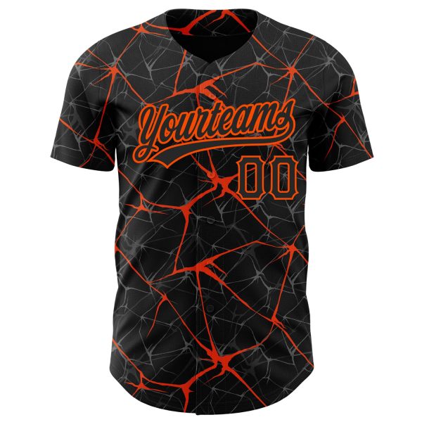 Custom Black Orange 3D Pattern Design Abstract Network Authentic Baseball Jersey - Image 2