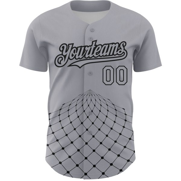 Custom Gray Black 3D Pattern Design Geometric Grid Authentic Baseball Jersey - Image 2