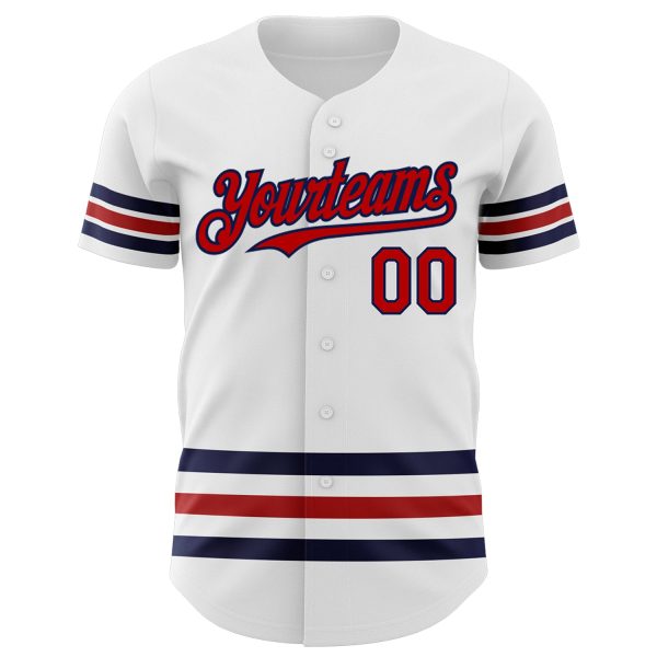 Custom White Red-Navy Line Authentic Baseball Jersey - Image 2
