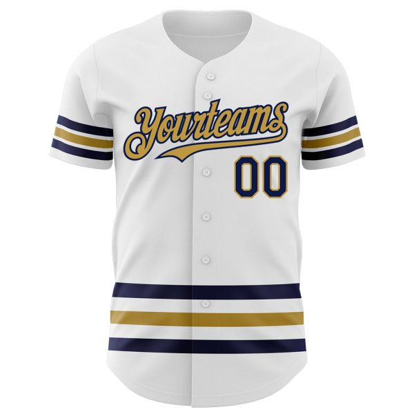 Custom White Navy-Old Gold Line Authentic Baseball Jersey - Image 2