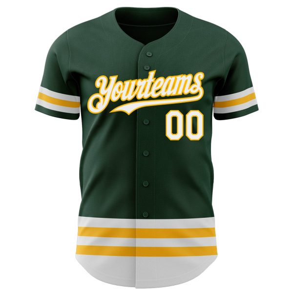 Custom Green White-Gold Line Authentic Baseball Jersey - Image 2