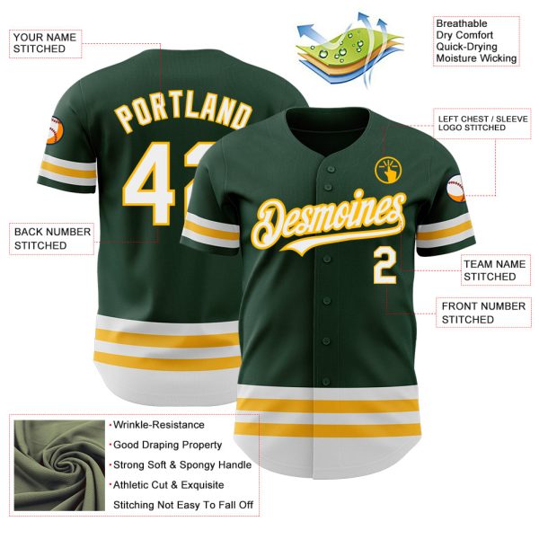 Custom Green White-Gold Line Authentic Baseball Jersey - Image 3