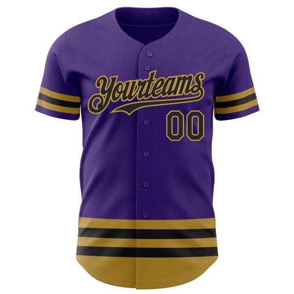 Custom Purple Black-Old Gold Line Authentic Baseball Jersey - Image 2