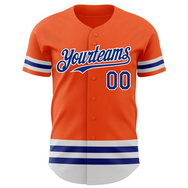 Custom Orange Royal-White Line Authentic Baseball Jersey - Image 2