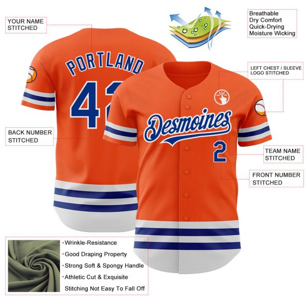 Custom Orange Royal-White Line Authentic Baseball Jersey - Image 3