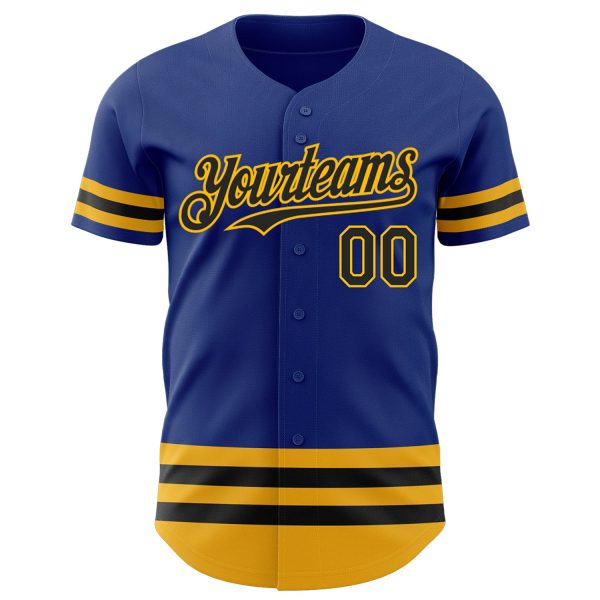 Custom Royal Black-Gold Line Authentic Baseball Jersey - Image 2