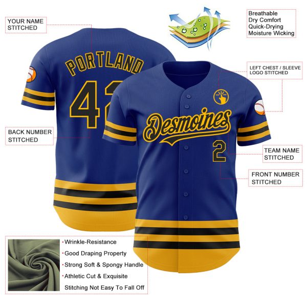Custom Royal Black-Gold Line Authentic Baseball Jersey - Image 3
