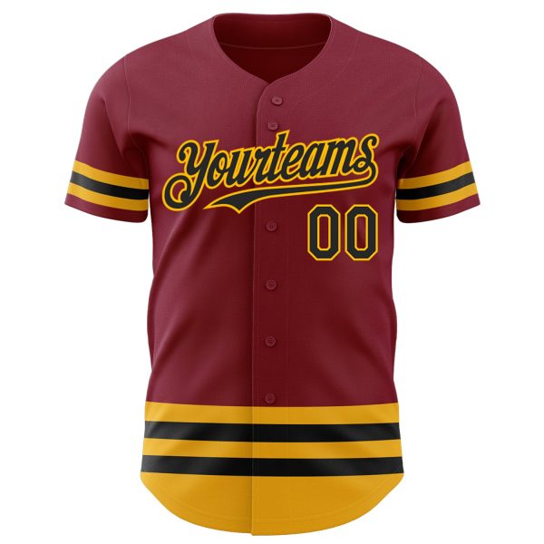 Custom Crimson Black-Gold Line Authentic Baseball Jersey - Image 2