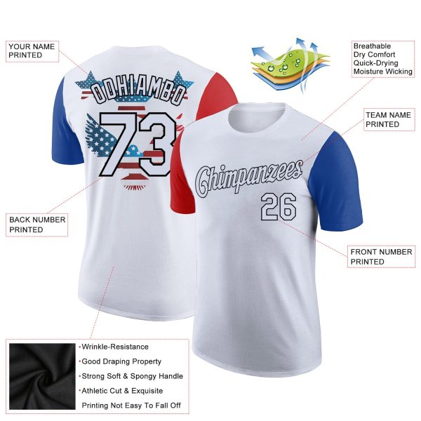 Custom White Black 3D American Flag Patriotic Performance T-Shirt - Image 2