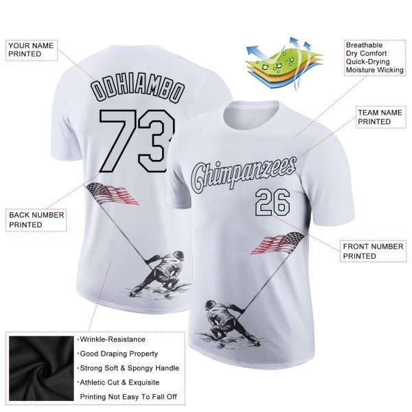 Custom White Black 3D American Flag Patriotic Performance T-Shirt - Image 2