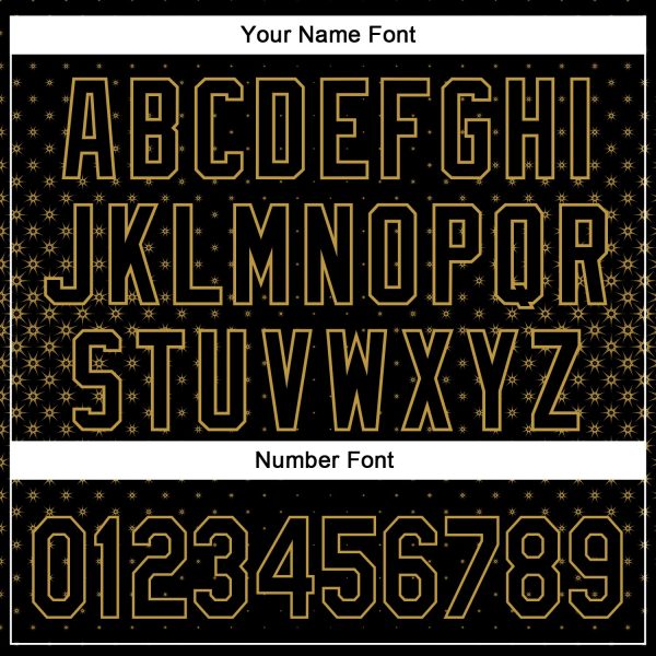 Custom Black Old Gold 3D Pattern Design Geometric Stars Authentic Baseball Jersey - Image 5