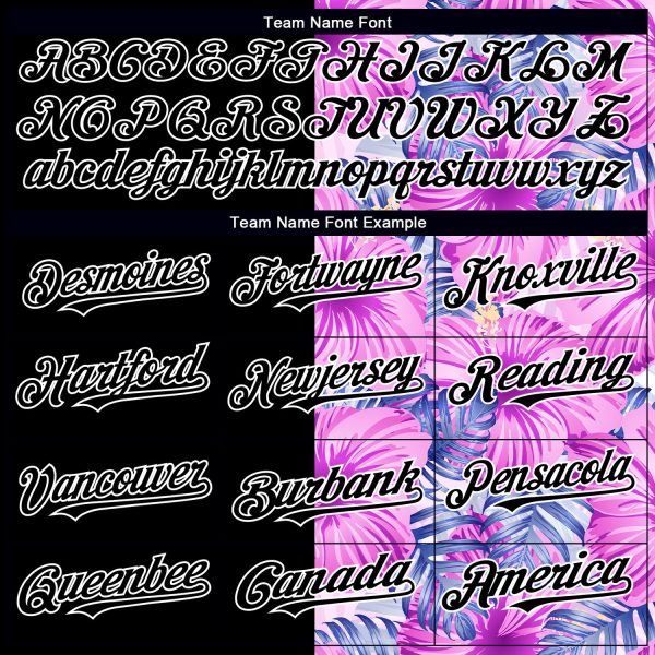 Custom Pink Black-White 3D Pattern Design Tropical Flower And Hawaii Palm Leaves Authentic Baseball Jersey - Image 4