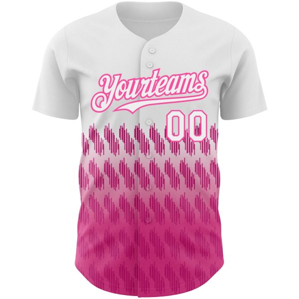 Custom White Pink 3D Pattern Design Lines Authentic Baseball Jersey - Image 2