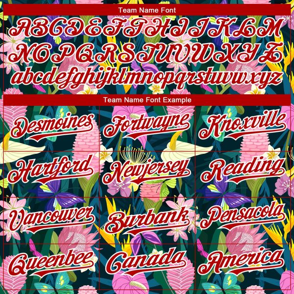 Custom Black Red-White 3D Pattern Design Tropical Anthurium Flower Authentic Baseball Jersey - Image 4
