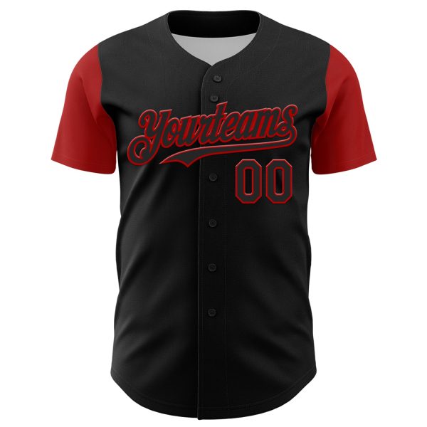 Custom Black Red 3D Pattern Design Rave Gothic Style Authentic Baseball Jersey - Image 2