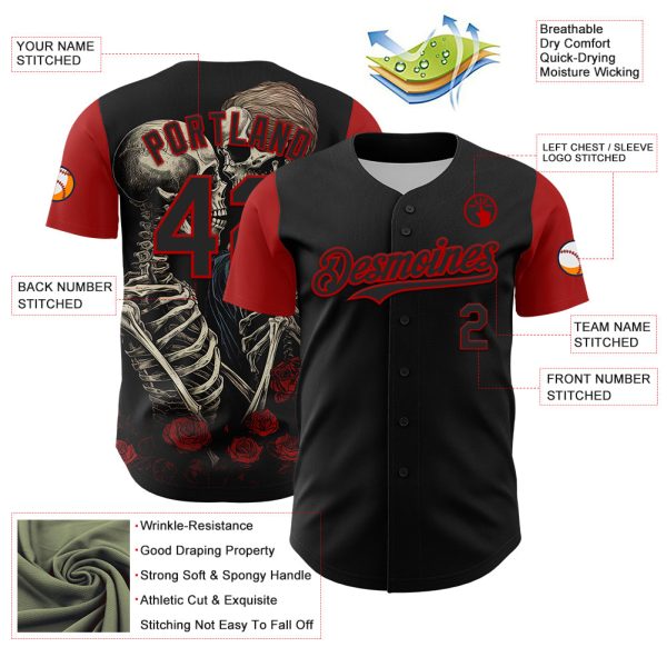 Custom Black Red 3D Pattern Design Rave Gothic Style Authentic Baseball Jersey - Image 3