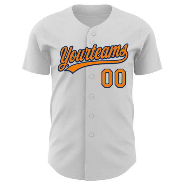 Custom White Bay Orange-US Navy Blue 3D Pattern Halloween Authentic Baseball Jersey - Image 2