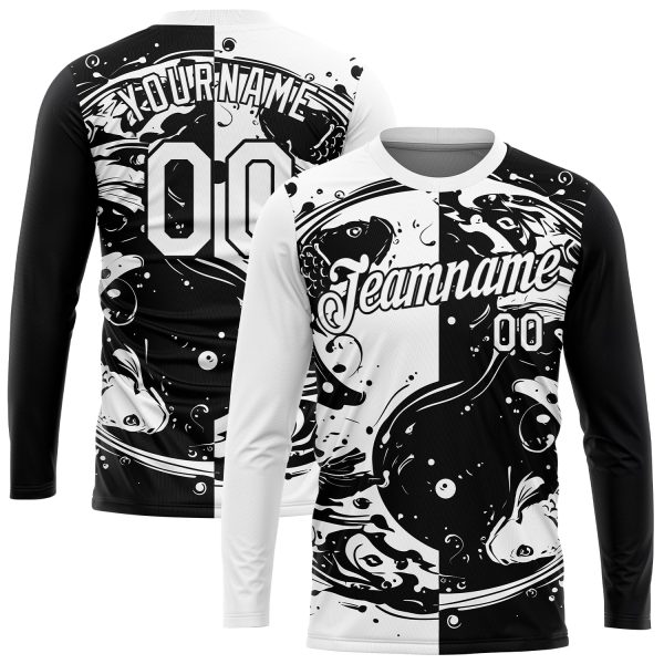 Custom Black White 3D Pattern Design Fishing Yin Yang Symbol With Swirling Fish Performance T-Shirt - Image 2
