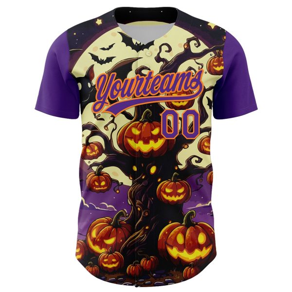 Custom Purple Bay Orange 3D Halloween Authentic Baseball Jersey - Image 2