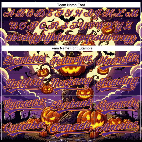 Custom Purple Bay Orange 3D Halloween Authentic Baseball Jersey - Image 4