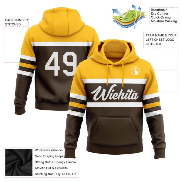 Custom Stitched Brown White-Gold Line Sports Pullover Sweatshirt Hoodie - Image 2