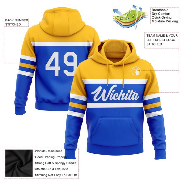 Custom Stitched Thunder Blue White-Gold Line Sports Pullover Sweatshirt Hoodie - Image 2