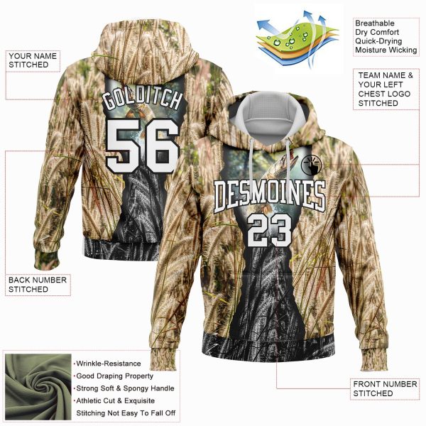 Custom Stitched City Cream White-Black 3D Northern Pike Fish Fishing Sports Pullover Sweatshirt Hoodie - Image 2