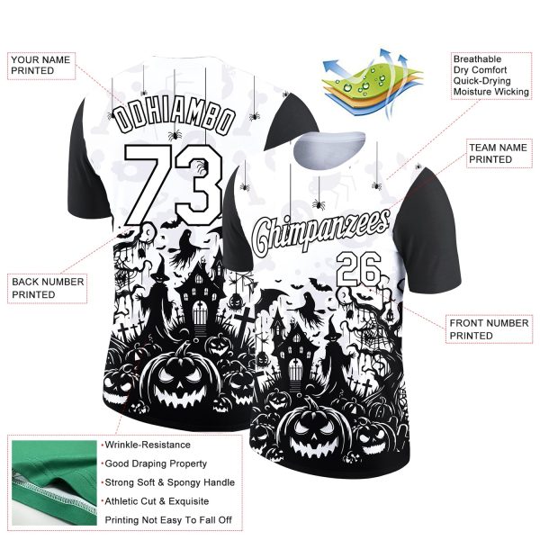 Custom White Black 3D Halloween Performance T-Shirt - Image 2