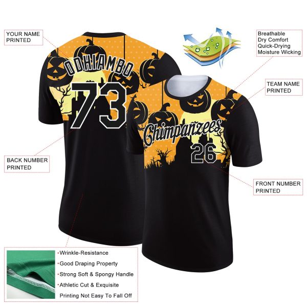 Custom Black White 3D Halloween Performance T-Shirt - Image 2