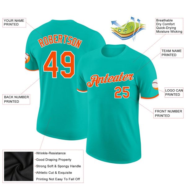 Custom Aqua Orange-White Performance T-Shirt - Image 2