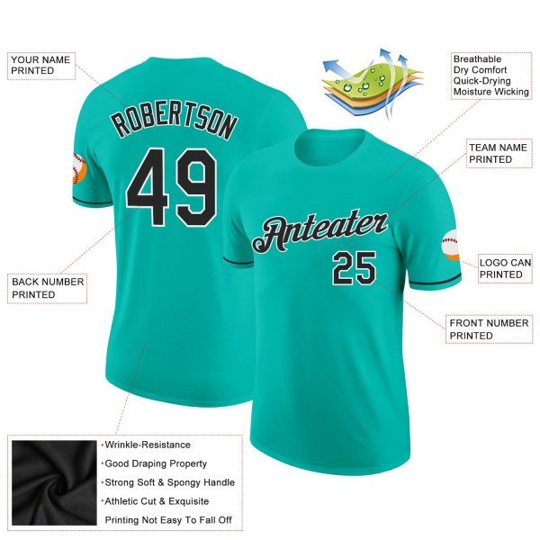 Custom Aqua Black-White Performance T-Shirt - Image 2