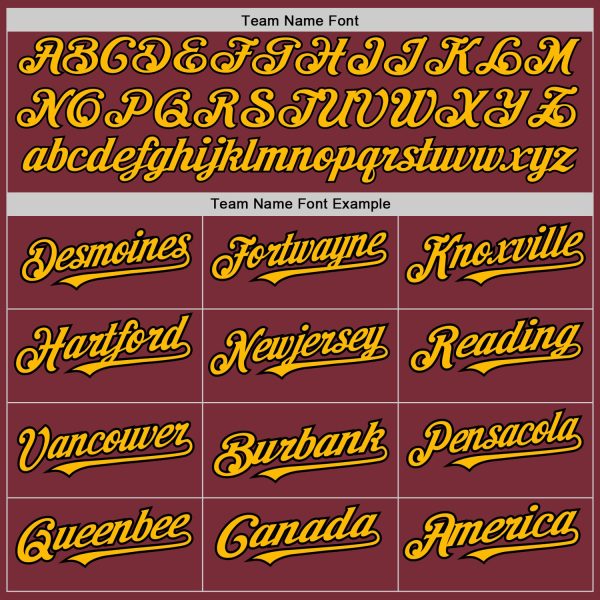 Custom Burgundy Gold-Black 3 Colors Arm Shapes Authentic Baseball Jersey - Image 5