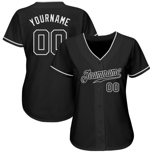 Custom Black Black-White Authentic Baseball Jersey - Image 2
