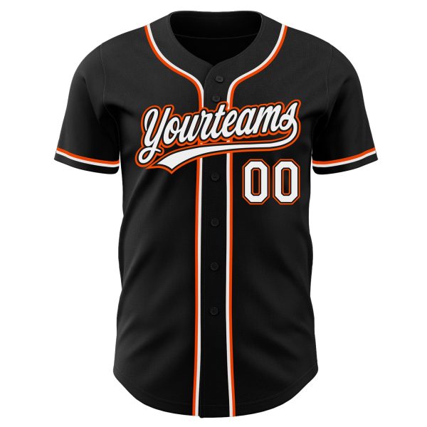 Custom Black White-Orange Authentic Baseball Jersey - Image 2