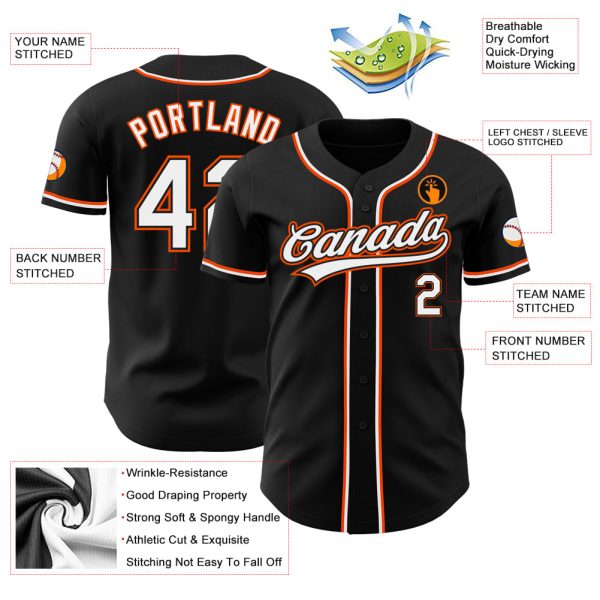 Custom Black White-Orange Authentic Baseball Jersey - Image 3