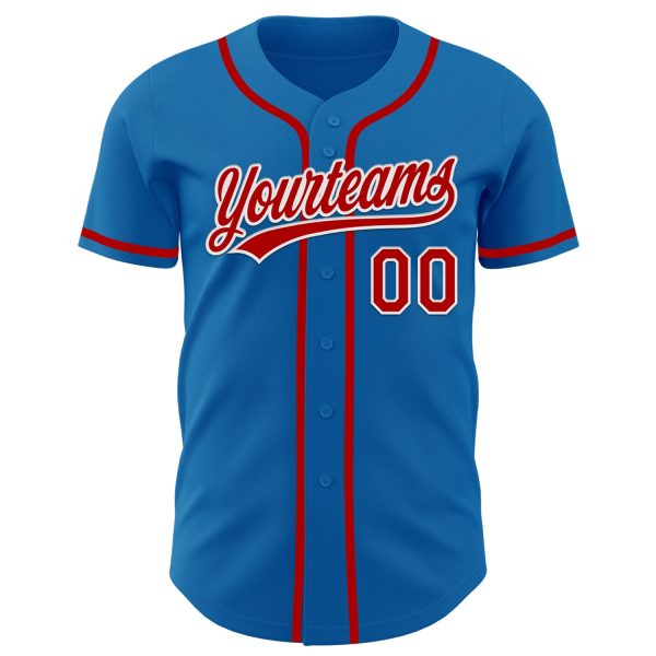 Custom Blue Red-White Authentic Baseball Jersey - Image 2