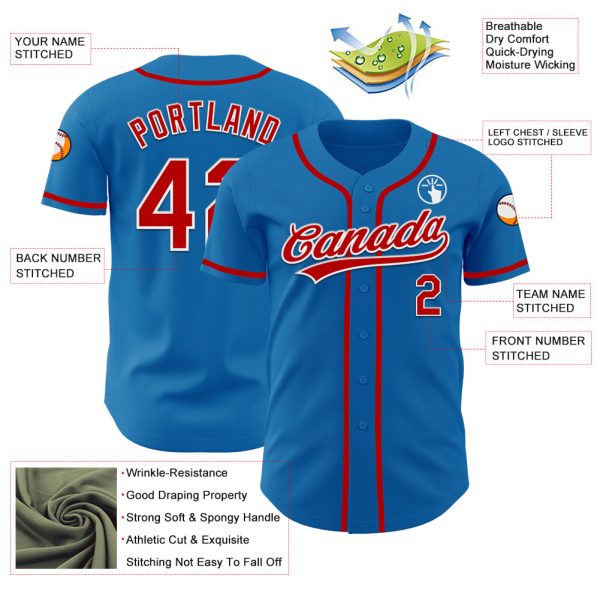 Custom Blue Red-White Authentic Baseball Jersey - Image 3