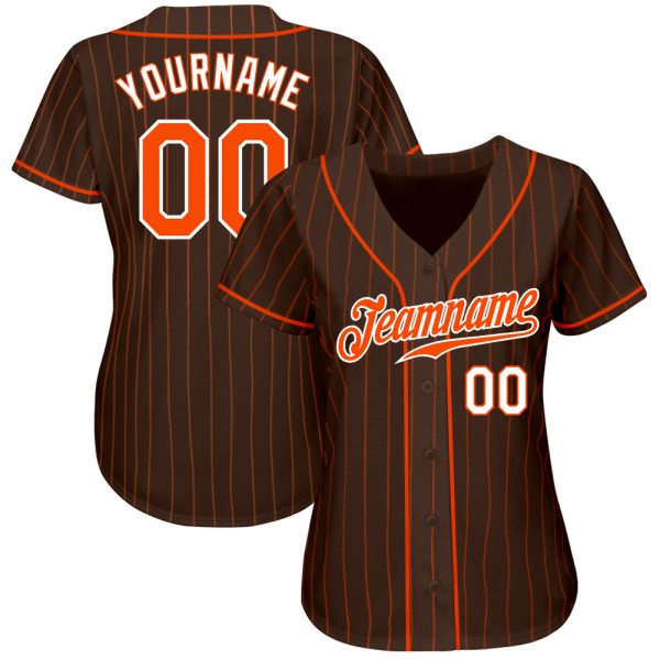 Custom Brown Orange Pinstripe Orange-White Authentic Baseball Jersey - Image 2