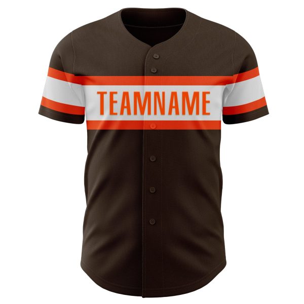 Custom Brown White-Orange Authentic Baseball Jersey - Image 2