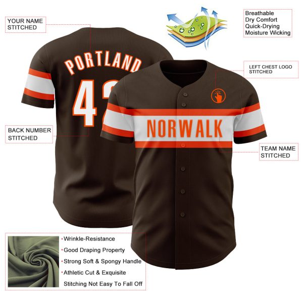 Custom Brown White-Orange Authentic Baseball Jersey - Image 3