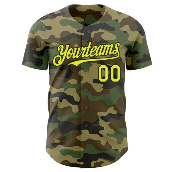 Custom Camo Neon Yellow-Black Authentic Salute To Service Baseball Jersey - Image 2